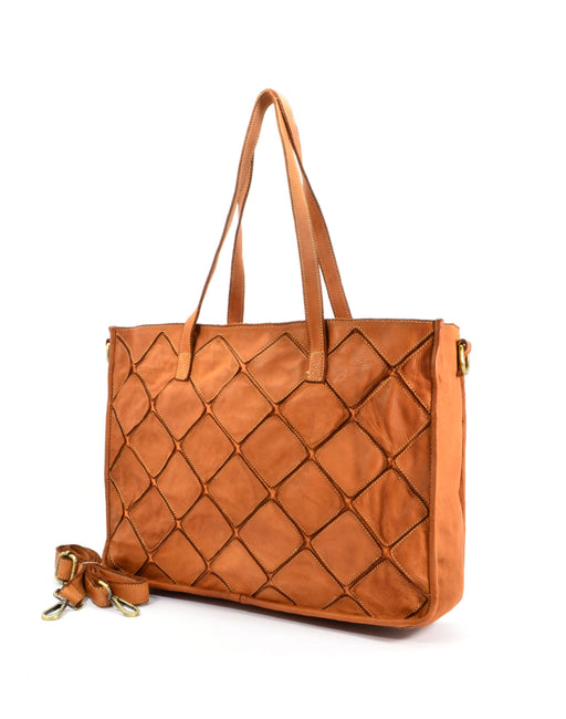 Italian Artisan Womens Handcrafted Vintage Washed Calfskin Leather Tote Handbag Made In Italy Cognac Oasisincentives.us
