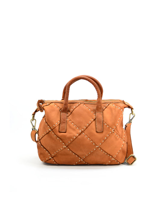 Italian Artisan Filomena Handcrafted Vintage Washed Handbag In Genuine Washed Calfskin Leather Made In Italy