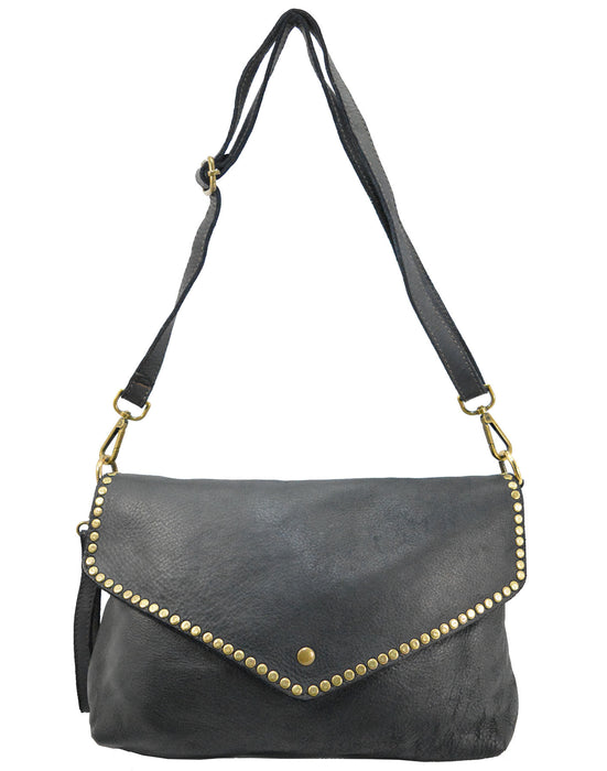 Italian Artisan Women's Vintage Leather Shoulder Bags | Studded Flap | Made In Italy