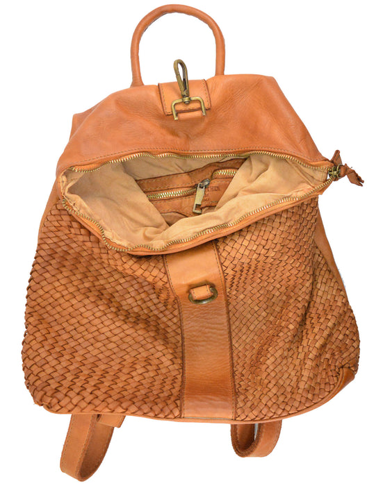 Italian Artisan Womens Handcrafted Vintage Washed Calfskin Leather Backpack Made In Italy