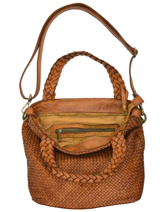 Italian Artisan Womens Handcrafted Vintage Tote Handbags in Genuine Washed Calfskin Leather Made In Italy