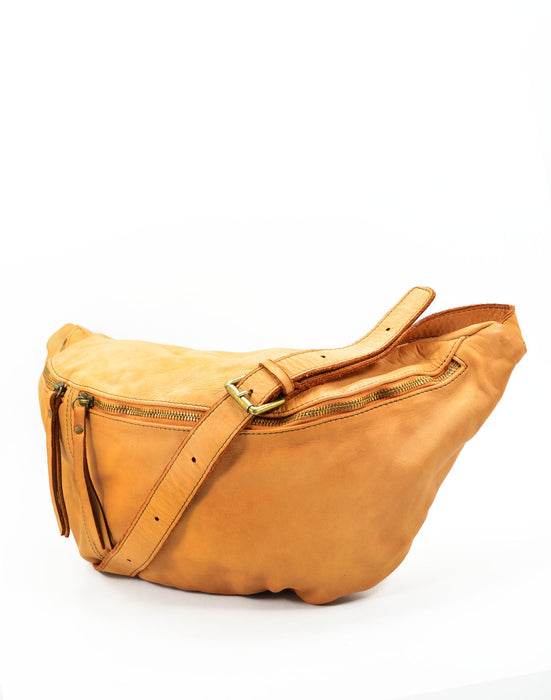 Italian Artisan Unisex Handcrafted Vintage Washed Leather Belt Shoulder Bag Made In Italy
