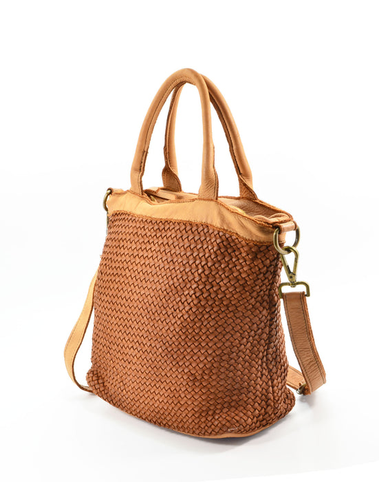 Italian Artisan Handcrafted Vintage Washed Calfskin Leather Handbag/Picnic Bag | Made In Italy
