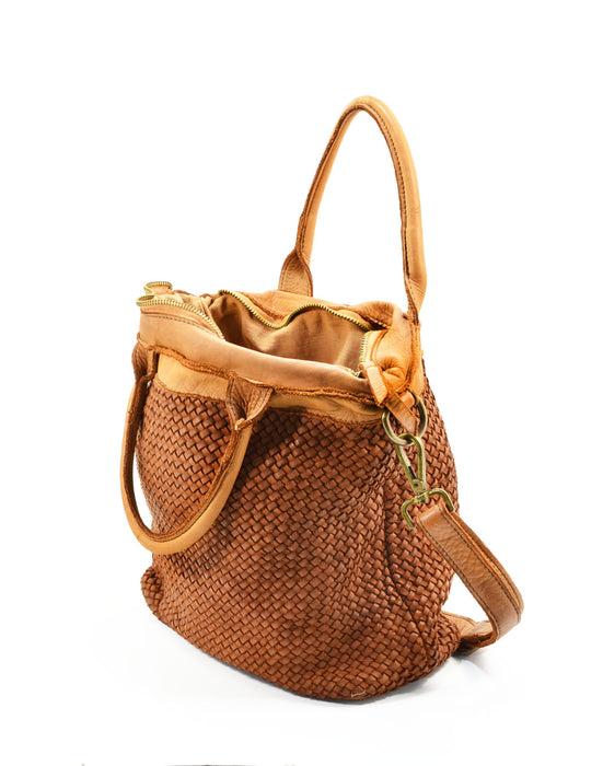 Italian Artisan Handcrafted Vintage Washed Calfskin Leather Handbag/Picnic Bag | Made In Italy