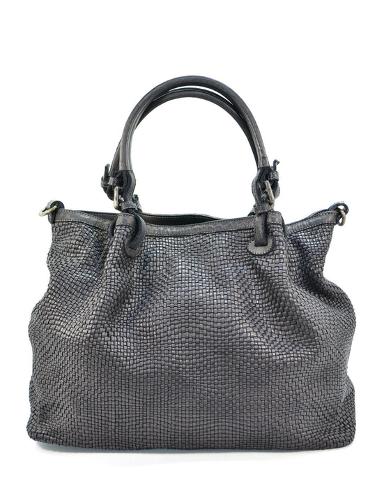 Italian Artisan Womens Handcrafted Leather Vintage Woven Tote Shopper Handbag Made In Italy