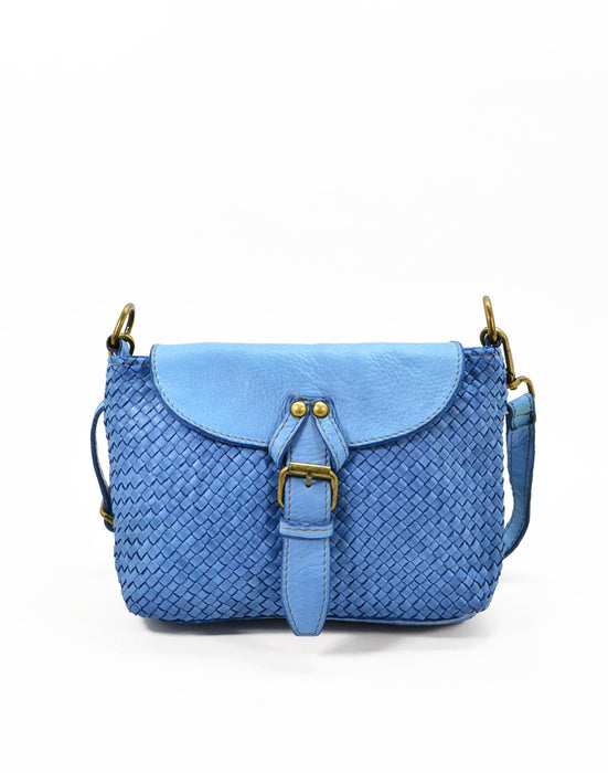Italian Artisan Womens Handcrafted Vintage Washed Calfskin Leather Shoulder Handbag with Textured Flap Made In Italy