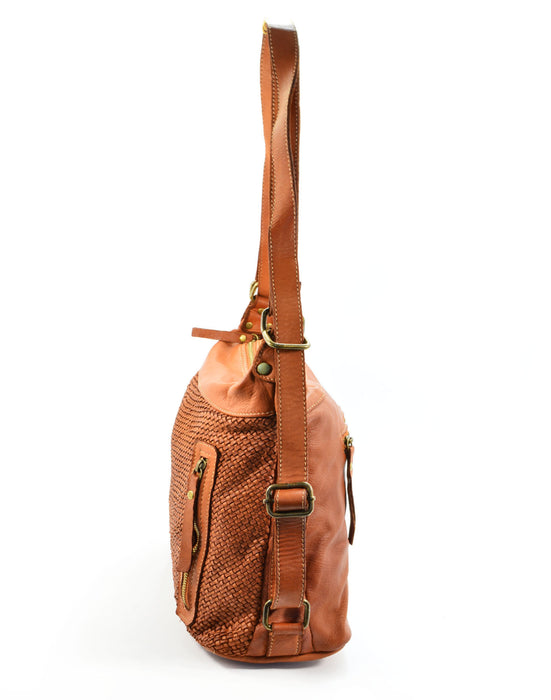 Italian Artisan Womens Handcrafted Vintage Washed Calfskin Leather Backpack Bag With Double Front Zip Pocket Made In Italy