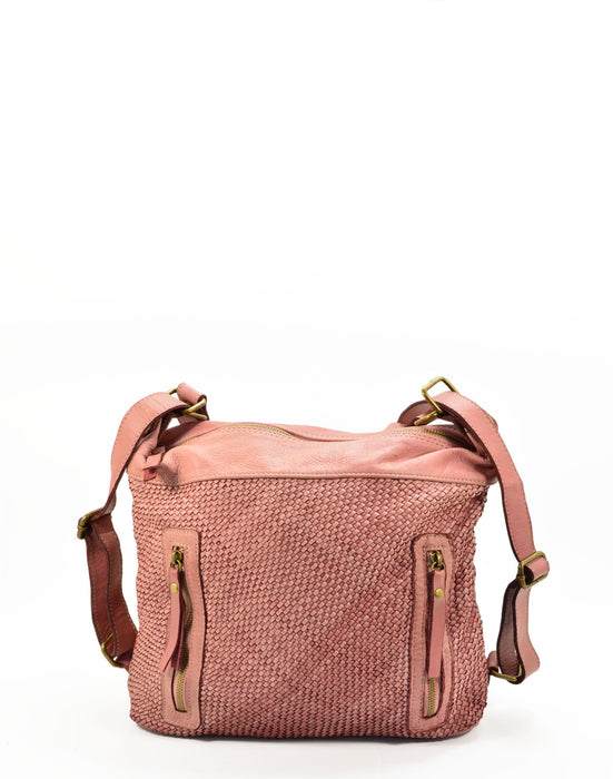 Italian Artisan Womens Handcrafted Vintage Washed Calfskin Leather Backpack Bag With Double Front Zip Pocket Made In Italy