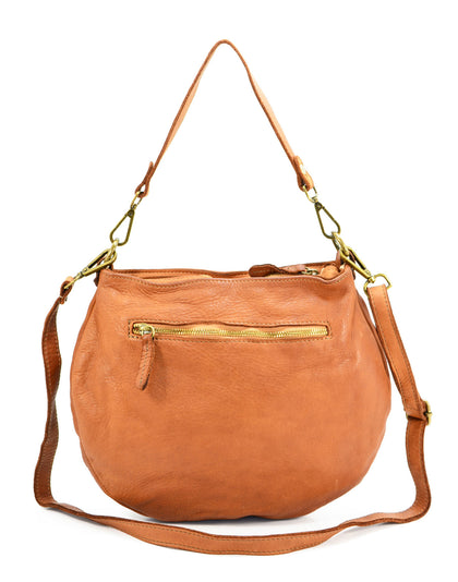 Italian Artisan Women Handcrafted Vintage Washed Calfskin Leather Shoulder Handbag with Horseshoe Pattern Made In Italy
