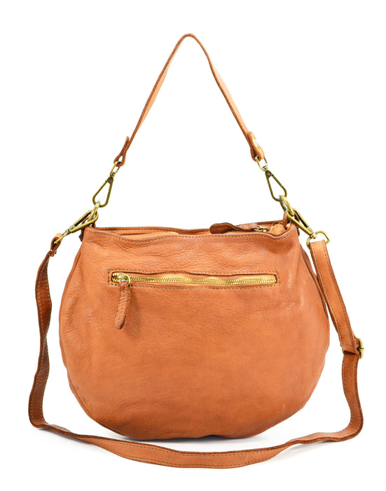 Italian Artisan Women Handcrafted Vintage Washed Calfskin Leather Shoulder Handbag with Horseshoe Pattern Made In Italy