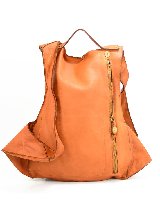 Italian Artisan Unisex Handcrafted Vintage Washed Calfskin Leather Ergonomic Backpack Made In Italy