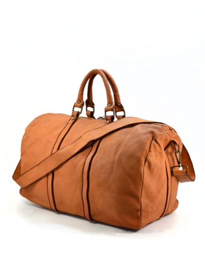 Italian Artisan Unisex Handcrafted Vintage Washed Calfskin Leather Travel Bag Made In Italy