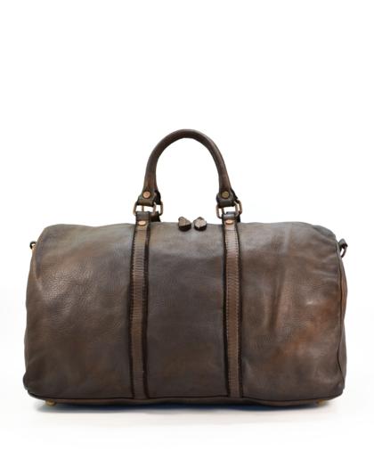 Italian Artisan Unisex Handcrafted Vintage Washed Calfskin Leather Travel Bag Made In Italy