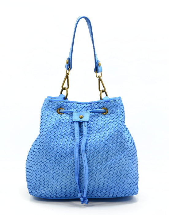 Italian Artisan Womens Handcrafted Vintage Washed Calfskin Leather Bucket Handbag Made In Italy