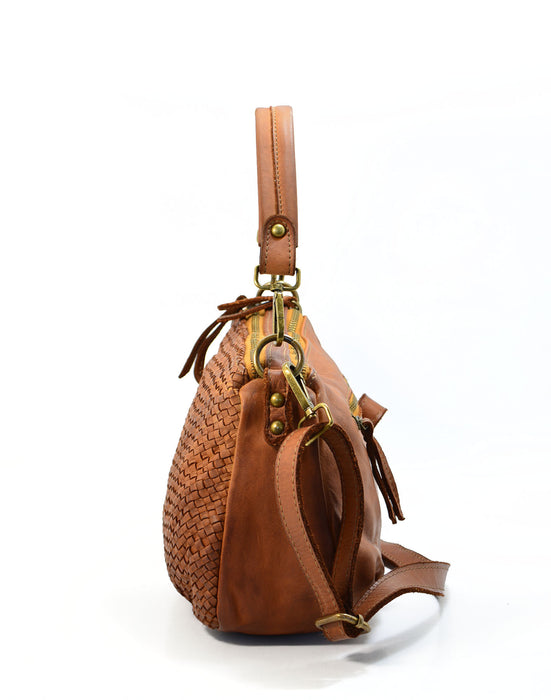 Italian Artisan Womens Handcrafted Vintage Two Zip Handbag | In Genuine Washed Calfskin Leather | Made In Italy