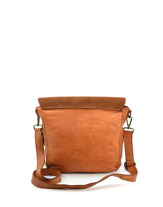 Italian Artisan Unisex Handcrafted Vintage Washed Calfskin Leather Two-Tone Shoulder Bag | Made In Italy