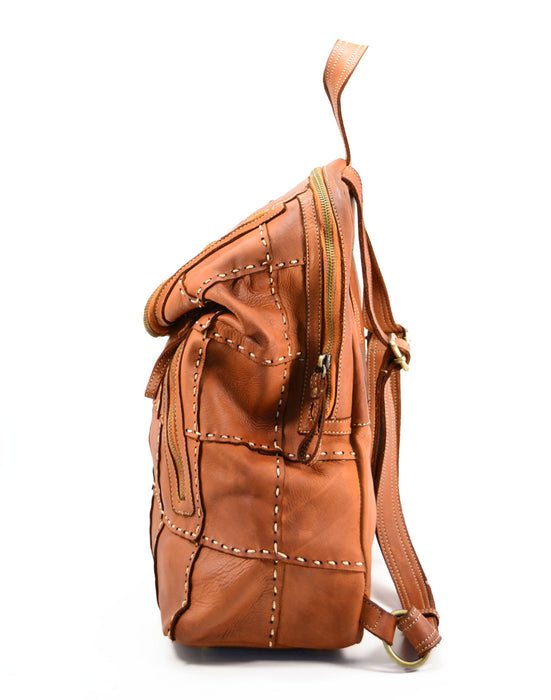 Italian Artisan Handcrafted Vintage Washed Calfskin Leather Backpack with Adjustable Strap Made In Italy