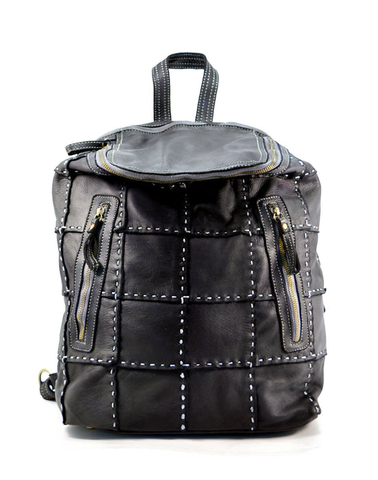 Italian Artisan Handcrafted Vintage Washed Calfskin Leather Backpack with Adjustable Strap Made In Italy