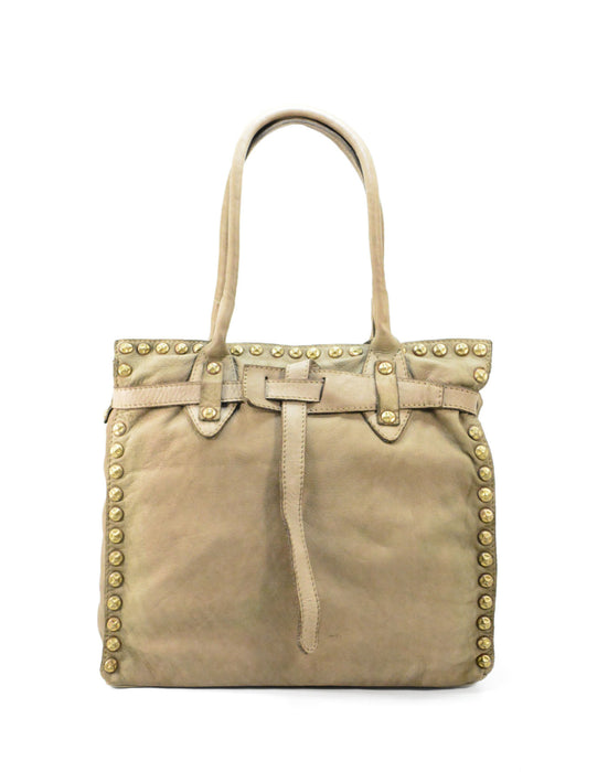 Italian Artisan Womens Handcrafted Vintage Studded Edge Handbag in Genuine  Washed Calfskin Leather Made In Italy