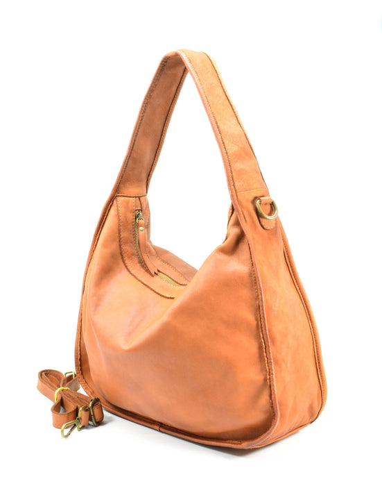Italian Artisan Womens Handcrafted Vintage Washed Tote Shoulder Handbag In Genuine Smooth Calfskin Leather Made In Italy