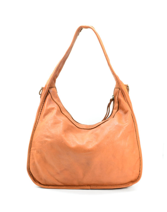 Italian Artisan Womens Handcrafted Vintage Washed Tote Shoulder Handbag In Genuine Smooth Calfskin Leather Made In Italy