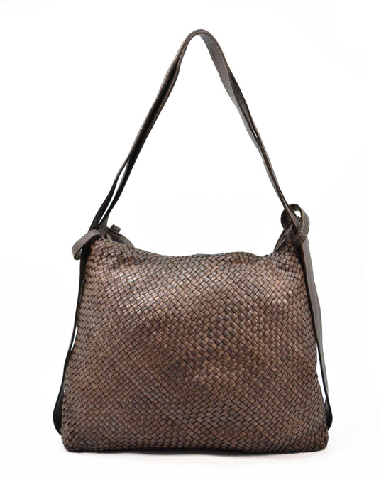 Italian Artisan Unisex Handcrafted Vintage Washed Calfskin Leather Shoulder Handbag-Backpack Made In Italy