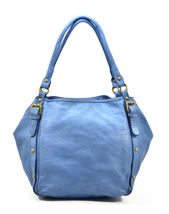 Italian Artisan Handcrafted Large Vintage Washed Calfskin Leather Handbag Made In Italy