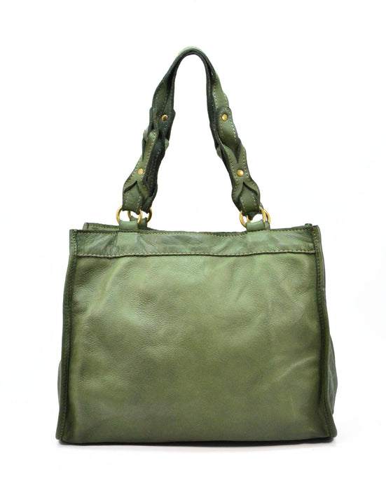 Italian Artisan Handcrafted Vintage Washed Calfskin Leather Tote Handbag Made In Italy