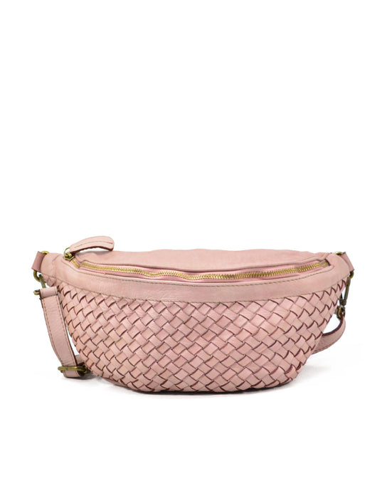 Italian Artisan Unisex Handcrafted Fanny Pack Belt Bag With Medium Braided Front Pattern Made In Italy