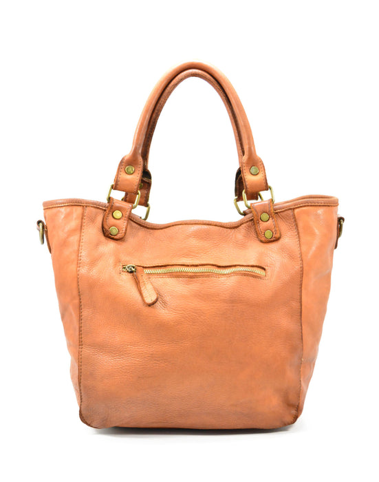 Italian Artisan Women Handcrafted Vintage Washed Calfskin Leather Tote Shopper Handbag Made In Italy
