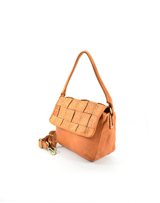 Italian Artisan Womens Handcrafted Vintage Washed Calfskin Leather Handbag with Shoulder Strap Made In Italy