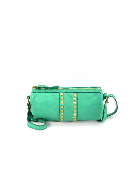 Italian Artisan Womens Handcrafted Vintage Washed Calfskin Leather Shoulder Tube Bag Made In Italy-Green-Oasisincentives.us