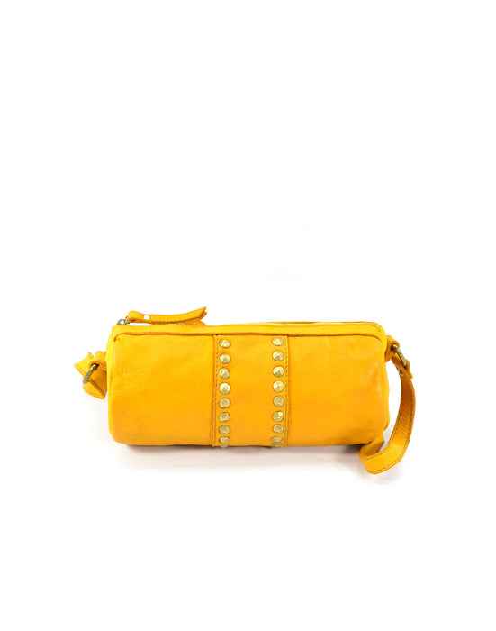 Italian Artisan Womens Handcrafted Vintage Washed Calfskin Leather Shoulder Tube Bag Made In Italy-Yellow-Oasisincentives.us