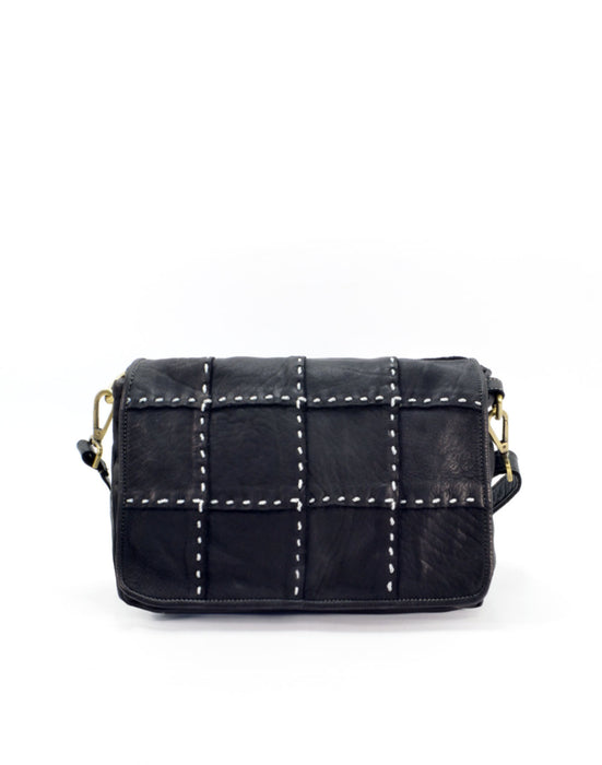 Black Italian Leather Foldover Crossbody Bag, Made in USA