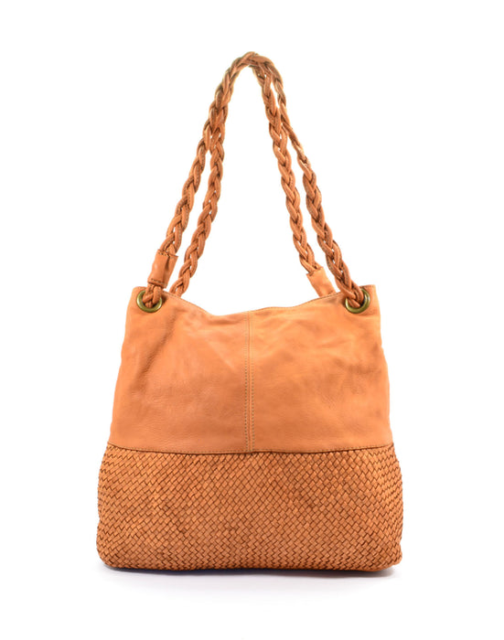 Italian Artisan Women's Handcrafted Vintage Washed Calfskin Leather Braided Shoulder Bag Made In Italy