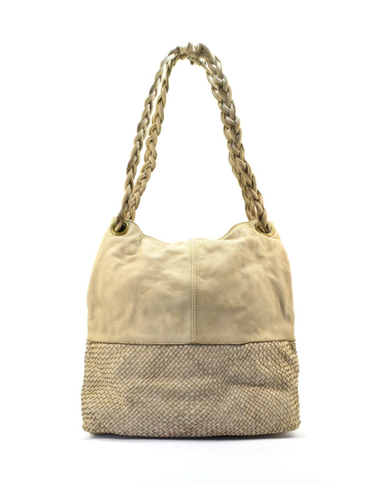 Italian Artisan Women's Handcrafted Vintage Washed Calfskin Leather Braided Shoulder Bag Made In Italy