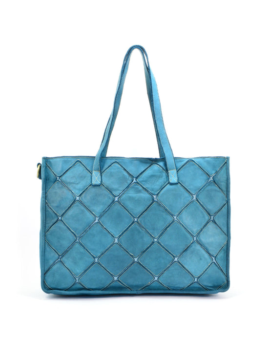 Italian Artisan Womens Handcrafted Vintage Washed Calfskin Leather Tote Handbag Made In Italy Teal Oasisincentives.us