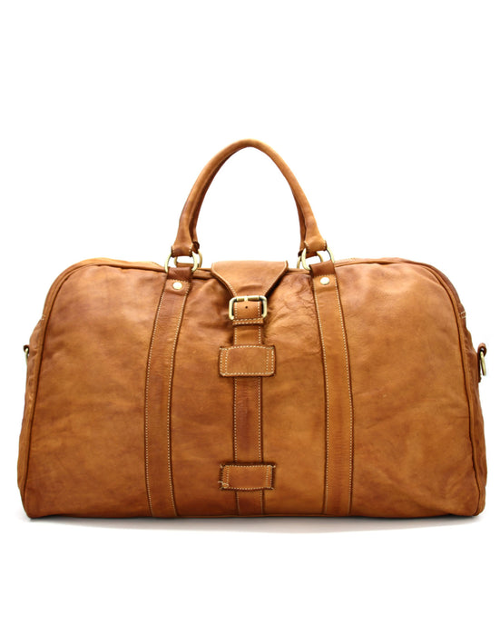 Italian Artisan Vintage Washed Calfskin Leather Shoulder Travel Bag Made In Italy