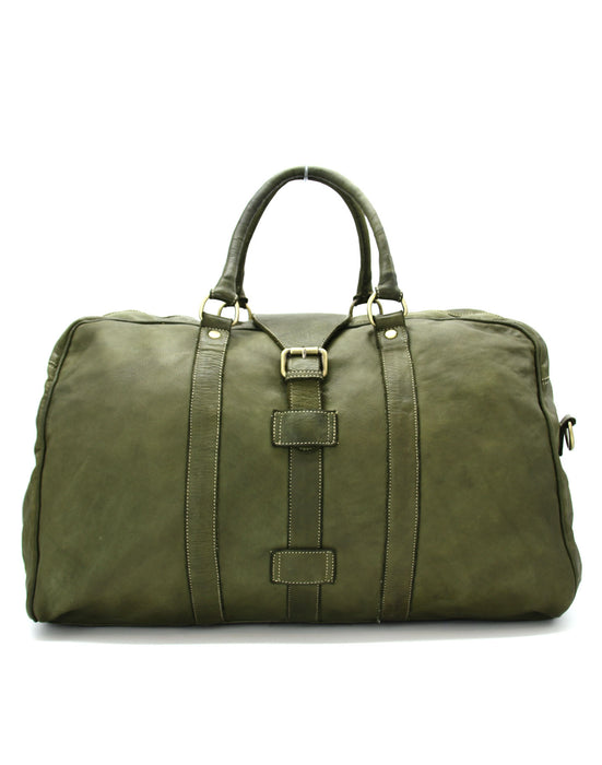 Italian Artisan Vintage Washed Calfskin Leather Shoulder Travel Bag Made In Italy