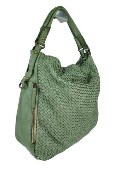Italian Artisan Handcrafted Vintage Washed Calfskin Leather Braided Handbag Made In Italy