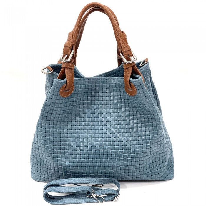 Italian Leather Shoulder HOBO Bag | Artisan Maria T |Soft Calfskin Leather | Made In Italy Light Cyan available at OASISINCENTIVES.US