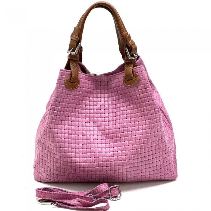 Italian Leather Shoulder HOBO Bag | Artisan Maria T |Soft Calfskin Leather | Made In Italy Fuchsia available at OASISINCENTIVES.US