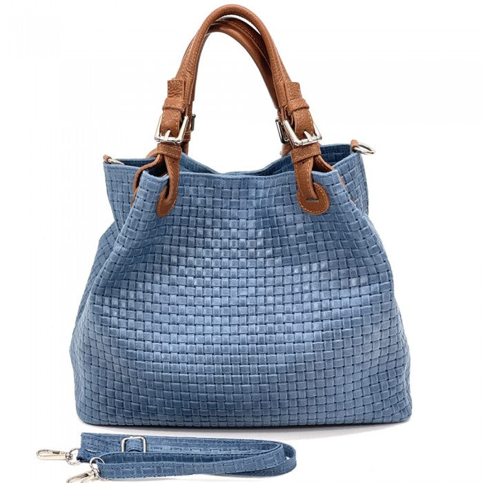 Italian Leather Shoulder HOBO Bag | Artisan Maria T |Soft Calfskin Leather | Made In Italy Azure available at OASISINCENTIVES.US