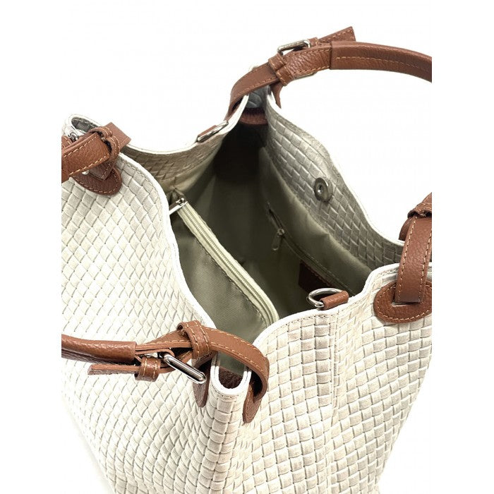 Italian Leather Shoulder HOBO Bag | Artisan Maria T |Soft Calfskin Leather | Made In Italy Beige available at OASISINCENTIVES.US