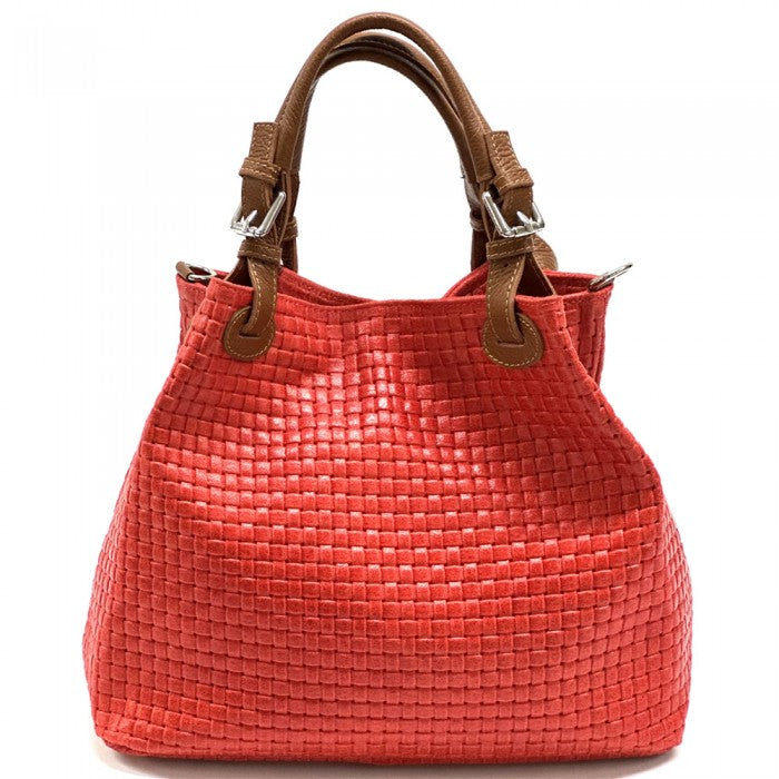 Italian Leather Shoulder HOBO Bag | Artisan Maria T |Soft Calfskin Leather | Made In Italy Light Red available at OASISINCENTIVES.US