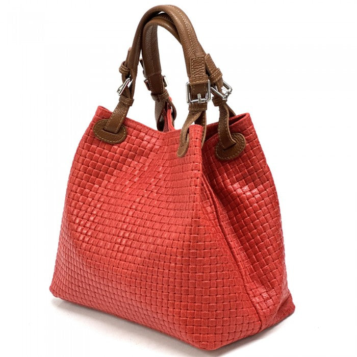 Italian Leather Shoulder HOBO Bag | Artisan Maria T |Soft Calfskin Leather | Made In Italy Light Red available at OASISINCENTIVES.US