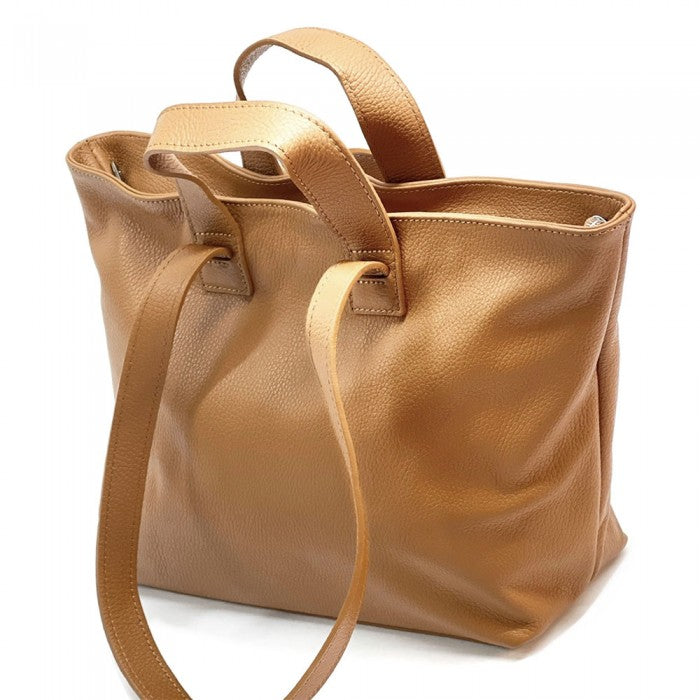 Italian Artisan Nika Calfskin Leather Tote Bag Made In Italy