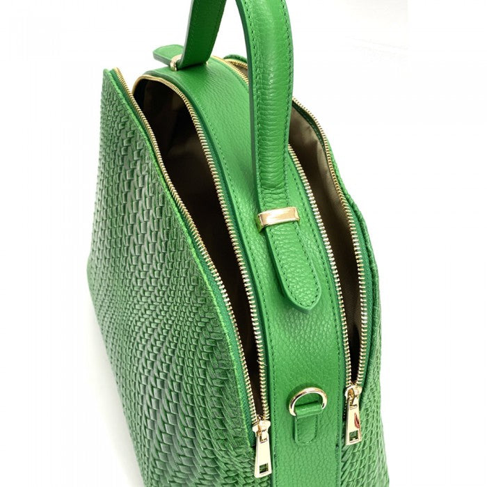 Italian Artisan Alexandra Womens Handcrafted Single Handle Shoulder Handbag In Real Calfskin Printed Leather Made In Italy