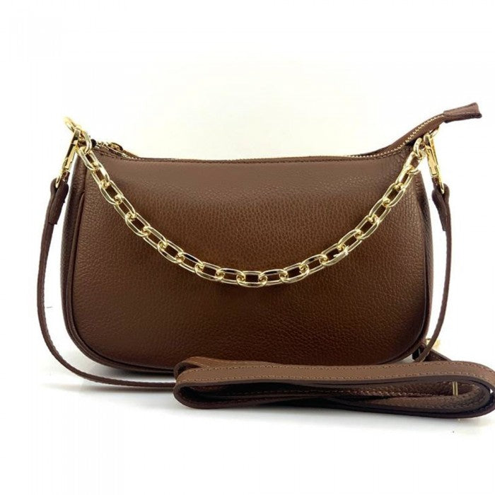 Italian Artisan Womens Handcrafted Leather Crossbody Handbag with Leather Shoulder Strap Made In Italy
