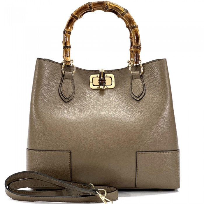 Italian Artisan Florence Soft Calfskin Leather Shoulder Bag with Wooden Handles Made In Italy